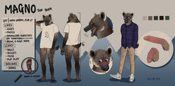 absurd_res ass ball_tuft balls circumcised clothed clothing converse echto embarrassed english_text erection flaccid flannel genitals hi_res hyaenid laugh male mammal markings model_sheet partially_clothed pawpads penis simple_background solo spots spotted_hyena text tuft