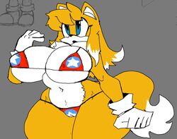 1girls bikini bikini_bottom bikini_top blue_eyes cheek_tuft chest_tuft covered_nipples covered_pussy eyelashes fat female female_only fox gloves huge_breasts huge_thighs open_mouth rule_63 sega solo sonic_(series) sonic_the_hedgehog_(series) subjectdie_(artist) tails tailsko thick_thighs two_tone_fur two_tone_hair white_fur white_hair yellow_fur yellow_hair