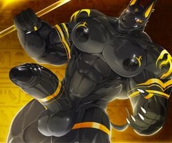 2021 abs anthro anubian_jackal anubis balls bastroceive big_biceps big_muscles big_pecs big_penis black_body black_nipples black_penis canid canine canis claws deity egyptian_mythology erection foreskin genitals hi_res huge_muscles humanoid_genitalia humanoid_penis jackal magangz male male_only mammal middle_eastern_mythology muscular muscular_anthro muscular_arms muscular_male muscular_thighs mythology nipples pecs penis solo tattoo thick_penis thick_thighs