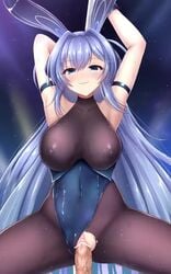 1boy 1girls ^_^ animated armpits arms_up azur_lane black_bodysuit blue_eyes blue_hair bodysuit bouncing_breasts breasts censored closed_eyes closed_mouth covered_nipples hetero large_breasts long_hair mumu_(mumunyan) new_jersey_(azur_lane) new_jersey_(exhilarating_steps!)_(azur_lane) no_sound official_alternate_costume one_eye_closed open_mouth penis pussy smile solo_focus tagme torn_bodysuit torn_clothes vaginal very_long_hair video