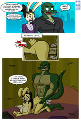 2:3 ? all_fours alligator alligatorid anthro balls border comic convincing crocodilian dialogue doggy_style duo english_text erection female from_behind_position fur genitals green_balls green_penis hair hair_down hair_up hi_res indoors_sex inside lagomorph leporid lizardsharkragon long_hair male male/female mammal moan moaning_in_pleasure multicolored_body muscular muscular_male outside penetration penis rabbit reptile rod_garth scalie sex sound_effects speech_bubble text time_skip two_tone_body vaginal_penetration vaginal_penetration white_border yellow_body yellow_fur