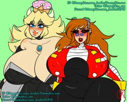 big_breasts black_dress blonde_hair blush bowsette breasts brown_hair dr._eggma’am dr._eggman dummythicc_uwu glasses horns mario_(series) massive_breasts new_super_mario_bros._u_deluxe nipple_bulge nipple_outline red_suit rule_63 sonic_(series) sonic_the_hedgehog_(series)