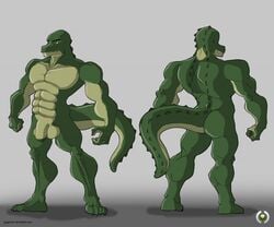 2015 abs alligator alligatorid anthro balls biceps black_text blue_eyes crocodilian deviantart flaccid foreskin genitals green_balls green_body green_penis green_scales green_skin grey_background gygyman humanoid_genitalia humanoid_penis leg_muscles male model_sheet multicolored_body muscular muscular_anthro muscular_male nude pecs penis raised_tail reptile rod_garth scales scalie shadow simple_background solo standing text two_tone_body url