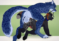 2021 anal anal_sex animal_genitalia animal_penis anthro anthro_on_anthro anthro_penetrated anthro_penetrating anthro_penetrating_anthro balls big_balls blue_body blue_fur canid canine canine_penis cross_fox digital_media_(artwork) duo felid fox fur genitals green_background leash leash_and_collar leash_in_mouth leash_pull leopard male male/male male_penetrated male_penetrating male_penetrating_male mammal object_in_mouth pantherine penetration penis red_fox senimasan sex simple_background smile stuggottzz tyler_(tylerthefox)