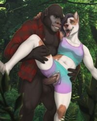 4:5 ahe_gao anthro anthro_on_anthro anthro_penetrated anthro_penetrating anthro_penetrating_anthro ape balls biped bottomless bottomless_male bottomwear canid canine canis clothed clothed_sex clothing domestic_dog duo ear_piercing ear_ring eye_roll female female_penetrated forest genitals gorilla haplorhine hi_res looking_pleasured male male/female male_penetrating male_penetrating_female mammal nipples outside penetration penis piercing plant primate rov sex smile tongue tongue_out topwear torn_bottomwear torn_clothing tree vaginal_penetration wardrobe_malfunction