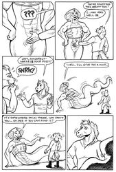 2021 annoyed anthro apode clothed clothing comic dialogue digital_media_(artwork) draconcopode duo ear_piercing english_text equid equine female fondling gustav_(here_there_be_dragons) here_there_be_dragons horse jewelry karno larger_female legless male male/female mammal monochrome muscular muscular_female naga partially_clothed piercing reptile scalie serpentine size_difference smaller_male snake speech_bubble text