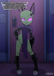 absurd_res alien alien_girl alien_humanoid antennae antennae_(anatomy) boots clothing female flat_chested footwear genitals glowing glowing_eyes green_body green_skin h1draw hand_on_hip hi_res humanoid ineffective_clothing invader_zim irken looking_at_viewer nickelodeon purple_eyes pussy solo tak tak_(invader_zim) tak_(irken)_(invader_zim)