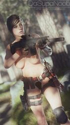 1girls 3d big_breasts black_hair blender call_of_duty call_of_duty_modern_warfare dasupanoob gun holding_weapon mara_(cod) outdoors panties solo tagme topless underwear warzone