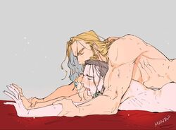 2boys adoptive_siblings anal_sex beard blush facial_hair gay human human_only light-skinned_male light_skin loki_(marvel) long_hair_male male male_only manta_(artist) marvel marvel_cinematic_universe muscular_male nude_male pleasure_face step-incest sweat thor_(marvel) thor_(series) yaoi