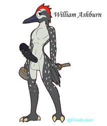 anthro avian bird chisel deepfriedlasereyes genital_piercing genitals hammer hi_res male nude penis penis_piercing picid piercing pileated_woodpecker solo tools william_ashburn_(itsmemtfo4) woodpecker