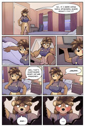 2:3 a&h_club anthro bed blush border bottomless breasts brown_body brown_fur brown_hair casual chair clothed clothing comic computer curtains dialogue dildo eliza_jones embarrassed english_text eyewear featureless_crotch female fingers fur furniture furry glasses hair hand_on_hip hi_res humanoid inside laptop long_hair mammal open_mouth rick_griffin searching sex_toy shirt solo speech_bubble standing text tongue tongue_out topwear ursid white_border window