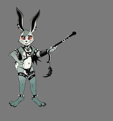 absurd_res anthro bondage bound dominant goth hare hi_res lagomorph leporid male mammal rabbit rubber solo submissive submissive_male wounded_demon