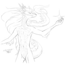 1:1 2009 anthro asian_mythology bagheera_(artist) barbel_(anatomy) dragon east_asian_mythology eastern_dragon flesh_whiskers hair hi_res long_hair male monochrome mythology nude scales scalie slit solo sternenlicht