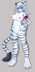 absurd_res anthro breasts felid female fur genitals hair hi_res looking_at_viewer mammal megane_inu nipples nude pantherine pussy smile solo striped_body striped_fur stripes