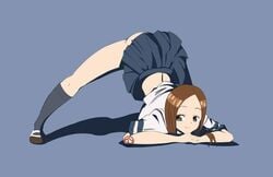 1girls aged_up ass ass_up brown_hair face_down face_down_ass_up female female_only jack-o_pose jackochallenge karakai_jouzu_no_takagi-san long_hair mistaavee school_uniform smiling smiling_at_viewer solo takagi takagi-san teenager