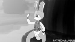 16:9 animal_crossing animated anthro balls clothing digital_media_(artwork) dildo genitals hair hi_res jacket lagomorph lil'bun male mammal nintendo open_mouth penis sasha_(animal_crossing) sex_toy short_playtime sitting solo topwear video_games widescreen