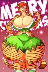 big_breasts big_hips breasts christmas cleavage erect_nipples female female_focus female_only furry hand_on_hip hips huge_breasts huge_hips huge_thighs jaeh massive_thighs original original_character tanya_bellacrow thick_thighs thighs tiger wide_hips