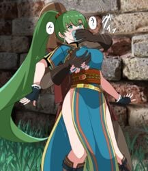 1girls appei_(555) bare_legs breast_grab breasts captured chloroform femsub fingerless_gloves fire_emblem fire_emblem:_the_blazing_blade gloves green_eyes green_hair groping large_breasts long_hair lyn_(fire_emblem) lyndis_(fire_emblem) maledom nintendo pelvic_curtain ponytail very_long_hair