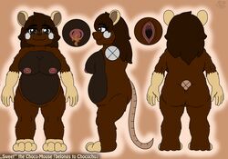 absurd_res anthro belly black_eyes breasts brown_body brown_fur brown_hair chocochu chocolate_mouse darknetic female fur genitals hair happy hi_res mammal milk model_sheet mouse murid murine nipples pussy rodent simple_background slightly_chubby smile solo white_body white_fur yellow_body yellow_fur