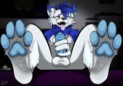 ahe_gao anthro arctic_wolf asian_mythology balls canid canine canis dragon east_asian_mythology eastern_dragon feet foot_focus foreskin genitals hi_res hybrid looking_pleasured male male_foot_fetish male_only mammal masturbation mythology pawpads paws penis soarin_(soarinarts) soarinarts soles solo tongue tongue_out wolf