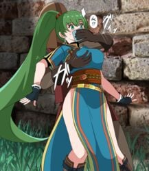 1girls appei_(555) bare_legs breast_grab breasts captured chloroform femsub fingerless_gloves fire_emblem fire_emblem:_the_blazing_blade gloves green_eyes green_hair groping large_breasts long_hair lyn_(fire_emblem) lyndis_(fire_emblem) maledom nintendo pelvic_curtain ponytail very_long_hair