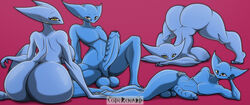 absurd_res alien alien_humanoid amphibian anthro ass balls big_butt big_penis blue_body blue_skin boris_(theboris) boryana butt_focus coderenard diplocaulus duo eyelashes female genitals hi_res huge_butt huge_cock humanoid looking_at_viewer looking_back looking_back_at_viewer lying male nectrid nude penis presenting presenting_hindquarters simple_background sitting thick_thighs wide_hips