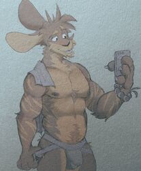 anthro black_nipples blep bodily_fluids brown_body brown_fur bulge cellphone clothing clothing_pull countershading fur genital_fluids hi_res holding_cellphone holding_object holding_phone holding_smartphone jockstrap jockstrap_only jockstrap_pull lagomorph leporid male male_only mammal muscular muscular_male nipples phone precum precum_through_clothing precum_through_underwear pubes rabbit smartphone smile solo standing taking_picture tan_body tan_countershading tongue tongue_out towel towel_on_shoulder underwear underwear_pull voltdraws wet wet_clothing