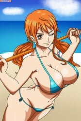 1girls 2d bikini breasts darkuro_27 female female_focus female_only nami one_piece orange_hair solo swimsuit