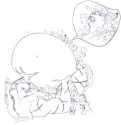 2015 ahe_gao anthro belly big_belly blue_and_white bodily_fluids canid canine canis cowgirl_position cum cum_belly cum_in_pussy cum_inside dalthios duo felid female fey from_front_position fucked_silly genital_fluids hair hi_res holding_belly hyper hyper_belly inflation interspecies larger_male leg_grab leopard licking licking_lips line_art looking_pleasured male male/female mammal messy_hair monochrome muscular muscular_anthro muscular_male neck_tuft nude on_bottom on_top open_mouth pantherine penetration sex size_difference smaller_female story story_in_description thehungrysuccubus tongue tongue_out tuft tzelle vaginal_penetration wolf