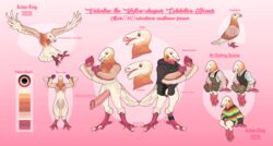 absurd_res anthro avian avian-king bag beak big_penis bird bottomless clothed clothing columbid english_text erection facial_piercing feathers feral fingers flying fully_clothed genitals hi_res huge_cock hyper hyper_genitalia hyper_penis long_penis long_sleeves male model_sheet nails nose_piercing nose_ring orange_body penis piercing pigeon simple_background sitting solo standing suspenders tail_feathers text thong tongue topless topwear underwear vest white_body winged_arms wings