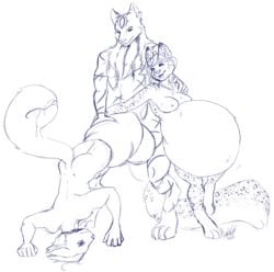 2015 ambiguous_gender anthro arron ass balls bedroom_eyes belly big_balls big_belly big_penis blue_and_white bodily_fluids braided_hair breasts canid canine canis chain_collar cock_vore collar cum_belly dalthios drooling drooling_cum felid female fey fox genitals group hair hand_on_penis huge_balls huge_cock hyper hyper_belly hyper_genitalia hyper_penis interspecies larger_male larger_pred leaning leaning_on_another leopard line_art male male/ambiguous male_pred male_prey mammal monochrome muscular muscular_anthro muscular_male narrowed_eyes neck_tuft nipples nude pantherine penile penis raised_tail saliva seductive size_difference smaller_female standing story story_in_description tail_mouth thehungrysuccubus tuft tzelle unusual_anatomy unusual_tail vore wolf