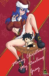 1girls big_breasts blue_eyes blue_hair blush breasts christmas cosplay crop_top english_text erect_nipples erect_nipples_under_clothes fairy_tail female female_focus female_only footwear hat holidays juvia_lockser large_breasts leg_up legs long_hair long_legs miniskirt nipple_bulge no_panties nose_blush pale-skinned_female pale_skin plushie pose posing roleplay santa_claus_(cosplay) santa_costume santa_hat see-through see-through_clothing shaowarts shoes short_skirt sitting skirt solo solo_female solo_focus text tight_clothing upskirt voluptuous