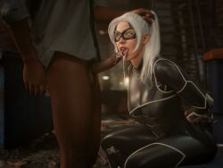 3d black_cat_(insomniac) black_cat_(marvel) blowjob dark-skinned_male drdabblur felicia_hardy marvel spider-man_(series) tagme