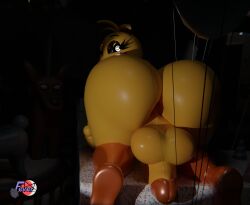 3d amusement_ride animatronic ass balloon big_butt carousel eyebrows eyelashes feversfm five_nights_at_freddy's five_nights_at_freddy's_2 furniture futanari genitals hi_res inflatable intersex looking_at_viewer machine nude on_table penis robot scottgames table toy_chica_(fnaf) watermark yellow_penis