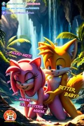 ai_generated amy_rose anal anal_sex anthro anus anus_focus big_penis cum_in_ass male/female masturbating masturbation penis sex sonic_(series) sonic_the_hedgehog_(series) tails_the_fox topic tropical umbrellatech uncensored water waterfall