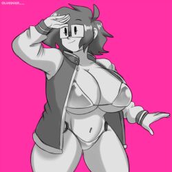 1girls breasts brown_hair female glasses lueduartv lulú_(lueduar) short_hair solo tagme