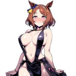 ai_generated animal_ears female horse_girl light_brown_hair pink_eyes ribbon sakura_laurel_(umamusume) umamusume umamusume_pretty_derby