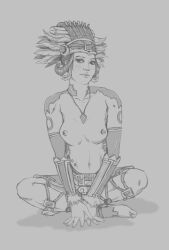 1girls awilix_(smite) female goddess hi-rez_studios mayan_mythology mesoamerican_mythology mythology sketch smite solo tattoo topless