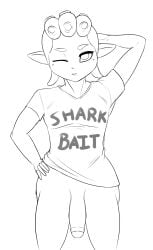 black_and_white bottomless dark-skinned_femboy dark-skinned_male dark_skin femboy flaccid_penis gay grower_not_a_shower male male_only octoling octoling_boy one_eye_closed phyra_(octoling) sketch sleepy solo_male splatoon t-shirt yawn