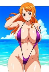 ai_generated alternate_costume breasts female female_only nai_diffusion nami nami_(one_piece) one_piece post-timeskip ryu sling_bikini solo stable_diffusion swimsuit