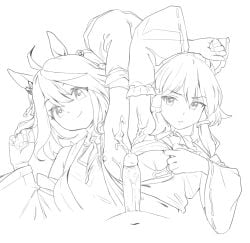 2d cum cum_on_armpit exposing_breasts greyscale kitasan_black_(umamusume) penis reimu_hakurei thernz touhou umamusume