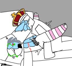 block_tales blurred_penis cruel_king cum femboy heart-shaped_pupil kneehighs loving_it mixed_skin oc on_back open_mouth original_character roblox top_surgery_scars