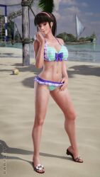 1girls 3d athletic athletic_female beach bikini blue_eyes brown_hair busty darts77 dead_or_alive dead_or_alive_xtreme_beach_volleyball female female_focus female_only hitomi_(doa) hourglass_figure human large_breasts light-skinned_female light_skin long_hair long_legs outdoors outside pinup pinup_pose pose sand sandals solo straight_hair swimsuit tagme thighs water wide_hips