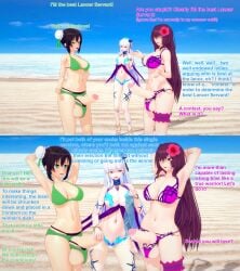 2futas 3d bikini black_hair brown_hair condom double_bun english_text fate/grand_order fate_(series) female female futanari green_eyes kama_(fate/grand_order) koikatsu large_penis penis qin_liangyu_(fate) red_eyes scathach_(fate) scathach_(swimsuit_assassin) tagme text white_hair xavierhuge