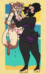 2girls beach big_ass big_breasts bikini breasts bubble_butt female furry huge_ass nerdyreindeer tagme thick_thighs wide_hips