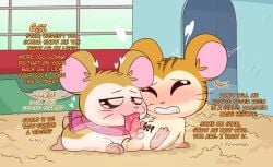 blush closed_eyes cricetid crushpepper detailed_background english_text fellatio female feral genitals half-closed_eyes hamster hamtaro_(series) hi_res licking male male/female mammal narrowed_eyes oral pashmina_(hamtaro) penile penis penis_lick rodent scarf sex stan_(hamtaro) tagme text tongue