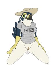 absurd_res alpha_channel anthro aroused avian barefoot beak bird blush bodily_fluids body_blush bottomless breasts clothed clothing falcon falconid feet female fish_birb furry furry_only genital_fluids genitals hat headgear headwear heart hi_res katie_(fish_birb) nine_inch_nails no_underwear partially_clothed peregrine_falcon pussy pussy_blush pussy_juice shirt solo sun_hat topwear