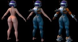 1girls 3d ass astronaut back big_ass big_breasts big_butt big_thighs blizzard_entertainment bodysuit curves curvy dark_blue_hair fanart female female_focus female_only full_body gesture juno_(overwatch) light-skinned_female light_skin lock_of_hair looking_at_viewer naked nude nude_female orange_jacket overwatch overwatch_2 purple_hair shiny_skin short_hair simple_background thick_thighs thighs thight_clothing uniform
