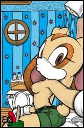 ass bathroom clothing cream_the_rabbit developing_breasts epilepticgerbil mirror mirror_selfie selfie shirtless shorts sitting_on_sink small_breasts sonic_(series) sonic_the_hedgehog_(series)