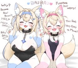 2girls big_breasts breasts cleavage female furry fuwamoco fuwawa_abyssgard hololive hololive_english hololive_english_-advent- huge_breasts kani_bonara mococo_abyssgard tagme thick_thighs virtual_youtuber wide_hips